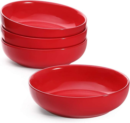 LE TAUCI Pasta Bowls 45 oz, Salad Bowls Set for Serving Soup, Pasta, Noodle, Dinner, Large Kitchen Bowl Plates, Microwave Safe - 8.5 Inch, Set of 4, Red by LETAUCI