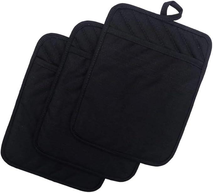 nyi Pot Holders for Kitchen Heat Resistant, Cotton Hot Pads for Kitchen Counter Table, Black Pot Holders with Pocket by Unknown