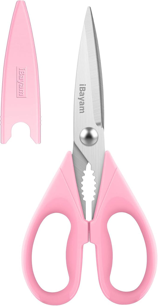 iBayam All Purpose 8.5" Cooking Scissors with Sheath, Pink Kitchen Gadgets for Women, Mom, Wife, Her by iBayamDirect