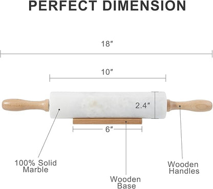 Koville White Marble Rolling Pin With Wooden Handles & Wood Cradle, 18 Inch Polished Marble Rolling Pins For Making Pizza Dough, Dough Roller For Pie Crust, Cookie, Pasta, Ergonomic Handles - Image 2