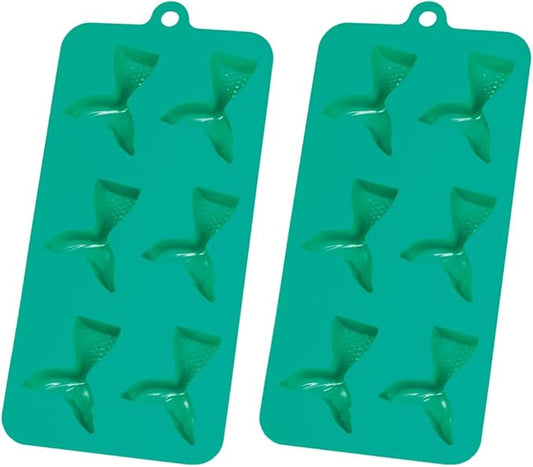 HIC Kitchen Silicone Mermaid Tails Ice Cube Tray, Non-Stick, Set of 2, Each Tray Makes 6 Mermaid Tails