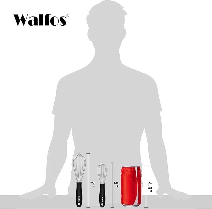 Walfos Mini Stainless Steel Whisk for Cooking - Heat Resistant Kitchen Whisks for Non-stick Cookware, Balloon Egg Beater Perfect for Blending, Whisking, Beating, Frothing & Stirring, 5+7in/12+17cm - Image 2