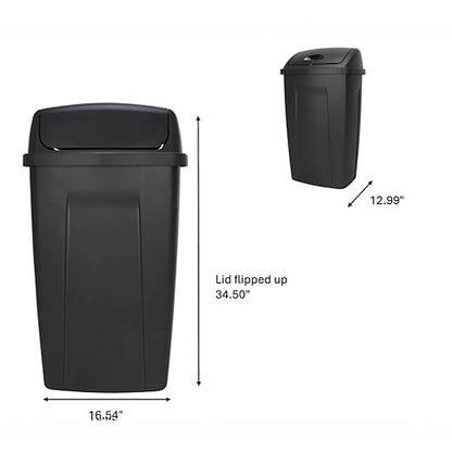 13 Gallon Swing Top Trash Can - Black Plastic Kitchen Garbage Bin with Lid - Image 3