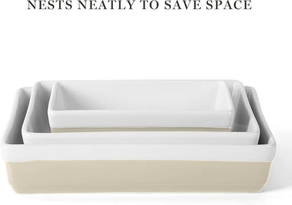 MARTHA STEWART 3-Piece Oven to Table Stoneware Bakeware Set – Baking Dish & Casserole Set – Grey – Durable Oven-Safe Bakeware for Baking and Serving - Image 5