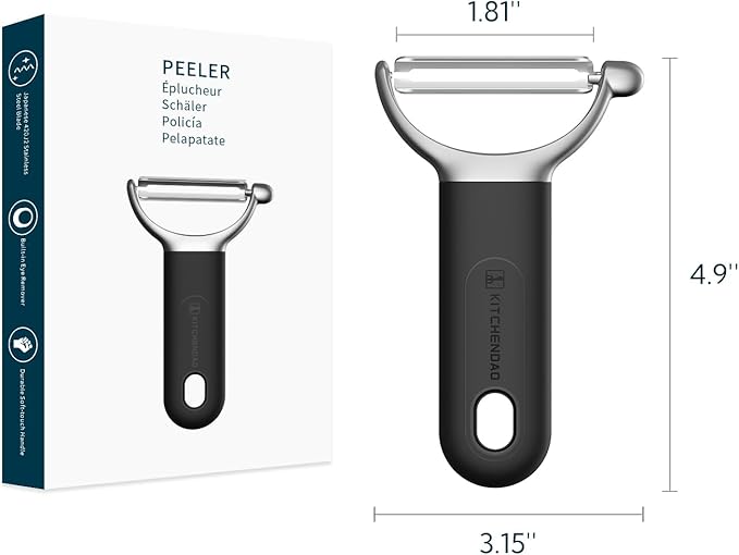 KITCHENDAO Swivel Vegetable Potato Peeler for Kitchen, Japanese Stainless Steel Sharp Blade, Heavy Duty Die-cast Construction Y Peeler, Built-in Eye Remover, Soft-touch Handle, Dishwasher Safe, Black - Image 7