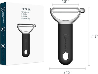 KITCHENDAO Swivel Vegetable Potato Peeler for Kitchen, Japanese Stainless Steel Sharp Blade, Heavy Duty Die-cast Construction Y Peeler, Built-in Eye Remover, Soft-touch Handle, Dishwasher Safe, Black - Image 7