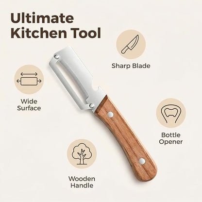 Premium Vegetable Peeler with Wooden Handle and Bottle Opener, Multi-Functional Vegetable Peeler for Kitchen, Kitchen Gadgets Tool for Fruit Pumpkin Peeling Potato Carrot Veggie Peeler(2 pcs) - Image 4