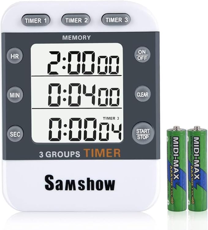 Digital Kitchen Timer Dual Timers 3 Channels Count UP/Down Cooking Timer Large Display, Adjustable Volume Alarm with Magnetic Back, Stand, Battery Included by Samshowmakesyourkitchentechnologicalmodernandadvanced