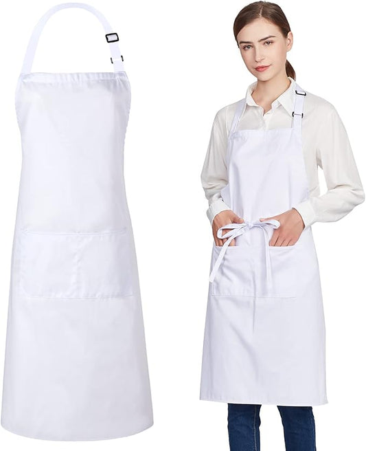 Jubatus 1 Pack 100% Cotton Aprons with 2 Pockets Cooking Chef Kitchen Adjustable Bib Apron for Women Men, White by Jubatus