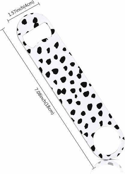 Small Dot Pattern Stainless Steel Bottle Opener Black Polka Circles with Rough Edges Abstract Doodle Trendy Flat Beer Bottle Opener Keychain for Home Kitchen Bar Restaurant Party Birthday Gift