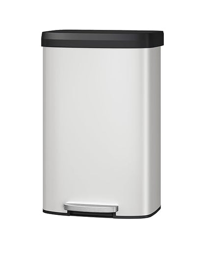 Garvee 21 gal / 80 L Metal Trash Can with Lid, Large Garbage Can for Kitchen, Rustproof Step-on Kitchen Metal Trash Bin with Liner Rim, Rear Handle, Soft Close Plastic Lid, White by Garvee