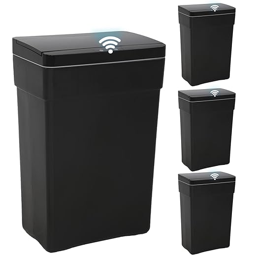 BestOffice 13 Gallon Trash Can Automatic Kitchen Trash Can Touch Free High-Capacity Garbage Can with Lid for Bedroom Bathroom Home Office 50 Liter (Black, 1) (4, Black) by BestOffice