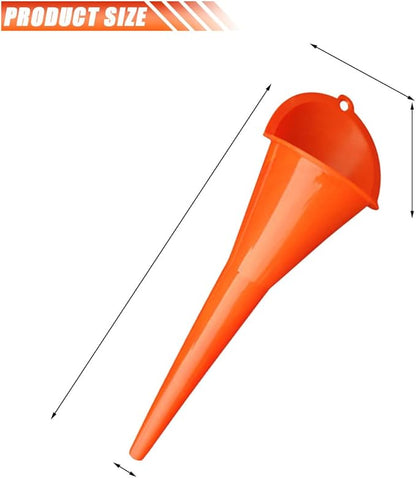 2PCS Long Neck Oil Funnels, Multi-Purpose Spill Saver Funnel, Plastic Funnel for Filling Automotive Oils Lubricants Engine Oils Water Diesel Fuel Kerosene and Other Liquids (4 Orange)
