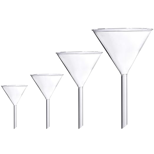 Glass Funnel Set, 4 Pcs Lab Borosilicate Glass Funnels, 100mm (170mm Length), 75mm (130mm), 50mm (90mm) & 40mm (70mm) Diameter by Young4us