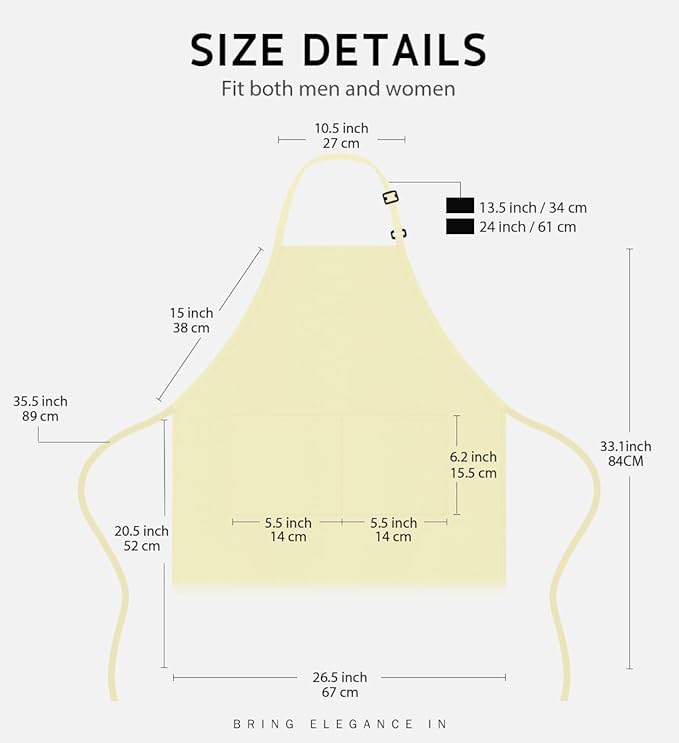 Syntus Apron for Men Women, Adjustable Cooking Kitchen Chef Aprons with 2 Pockets, Cotton/Polycotton/Polyester - Image 2
