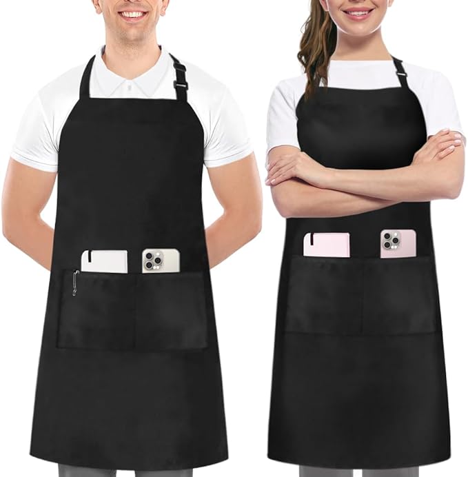Utopia Kitchen 2 Pack Bib Apron, Adjustable with 2 Pockets, Water and Oil Resistant, Cooking Kitchen Chef Apron for Women Men by UTOPIAKITCHEN