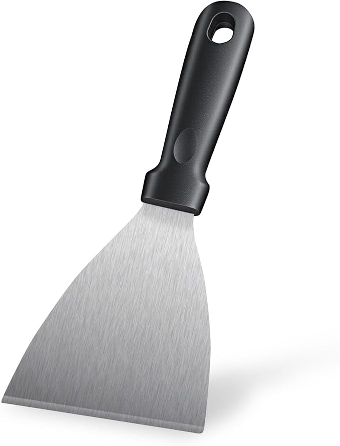 Griddle Scraper，Stainless Steel Grill Scraper,Slant Edge Metal Spatula for Teppanyaki Flat Top BBQ,Grill Cooking,Frying Steak Pork Chop Chicken Chop,Dishwasher Safe by Unknown