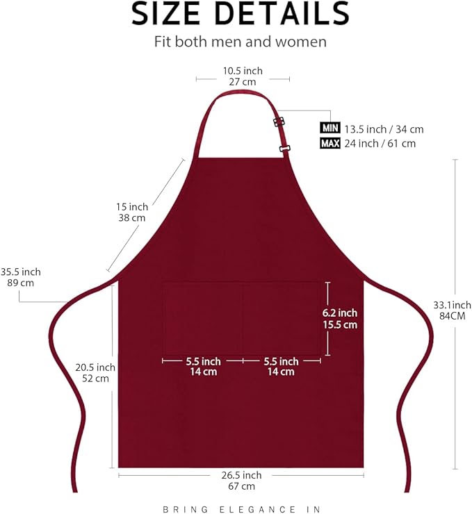 Syntus Apron for Men Women, Adjustable Cooking Kitchen Chef Aprons with 2 Pockets, Cotton/Polycotton/Polyester - Image 2