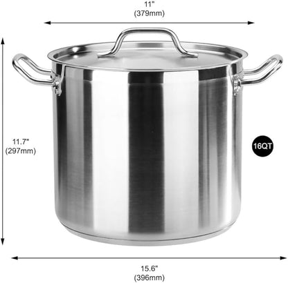 New Star Foodservice 16 Qt Stainless Steel Stock Pot with Cover, 18/8 Stainless Steel