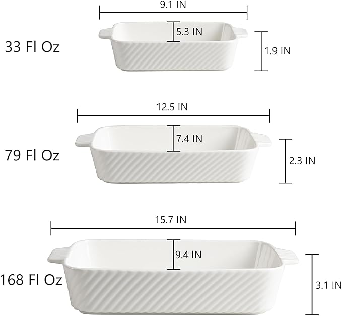 Sweejar Ceramic Baking Dish Set, Cake Baking Dish for Brownie, Porcelain Striped Casserole Dishes for Oven with Handle for Lasagna, Family Dinner(Turquoise) - Image 3