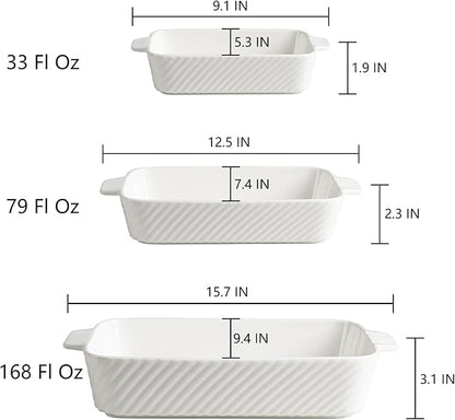 Sweejar Ceramic Baking Dish Set, Cake Baking Dish for Brownie, Porcelain Striped Casserole Dishes for Oven with Handle for Lasagna, Family Dinner(Turquoise) - Image 3