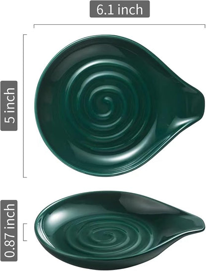 LAUCHUH Spoon Rest for Stove Top, 5 inch Ceramic Cooking Spoon Holder for Kitchen Countertop, Heat-Resistant Large Utensil Rest for Mother's Day, Spatula, Ladle or Tongs, Green