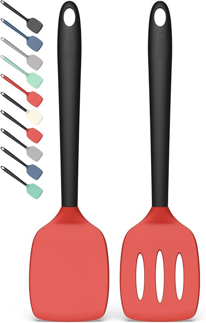 Coukre 2 Pack Silicone Spatula Set, High Heat Resistant, BPA Free Kitchen Spatula, Solid & Slotted Turner for Non-Stick Pans, Sautéing, and Flipping (2, RedBlack) by Coukre