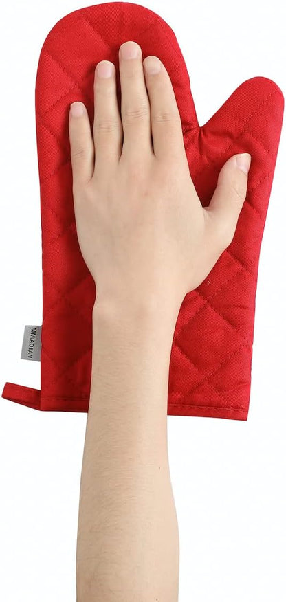 Oven Mitts and Pot Holders 4 pcs Set,High Heat Resistant 500 Degree Extra Thicken Long Kitchen Cotton Oven Glove for Cooking (12 Inch,Red) - Image 4