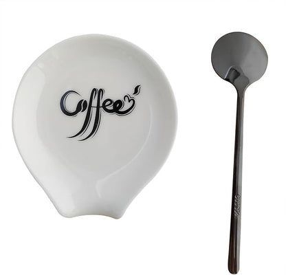 Coffee Spoon Rest, Small Ceramic Coffee Spoon Holder, Porcelain Spoon Holder, Ceramic Spoon Rest for Tablespoon,Teaspoon,Bar Spoon,Coffee Bar Accessories (Spoon Rest+Black Spoon) by PFCTRJR