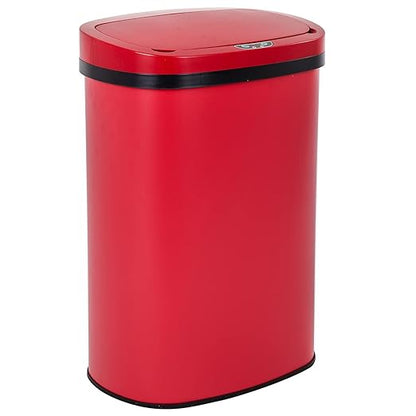 Kitchen Trash Can Bathroom Bedroom Office Garbage Can with Lid Automatic Touch Free Waste Bin Stainless Steel 13 Gallon / 50L,Red by BestOffice