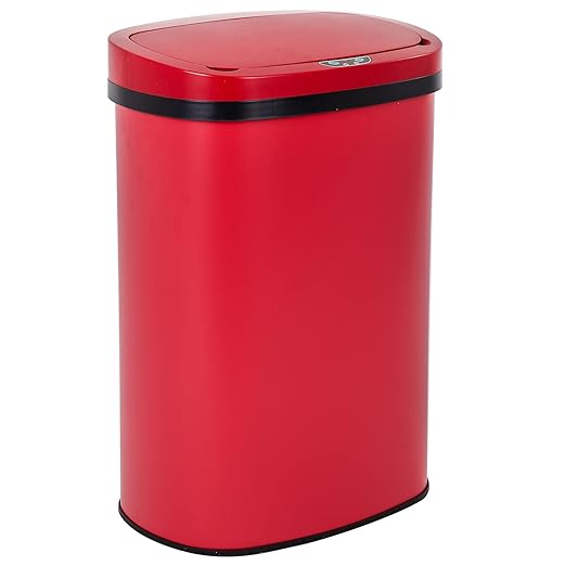 Kitchen Trash Can Bathroom Bedroom Office Garbage Can with Lid Automatic Touch Free Waste Bin Stainless Steel 13 Gallon / 50L,Red by BestOffice