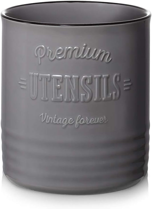 DOWAN 7.2″ Extra Large Kitchen Utensil Holder - Farmhouse Utensil Holder for Countertop - Ceramic Utensil Crock with Protection Cork Mat - Kitchen Decor & Housewarming Gift (Grey) by DOWAN