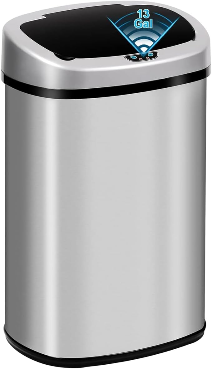 Bigacc Kitchen Trash Can | Stainless Steel 13 Gallon Trash Can | 50L Touch Free Garbage Can with Lid | Electronic Sensor High Capacity Trash Bin for Bathroom Kitchen Office, Silver by Bigacc