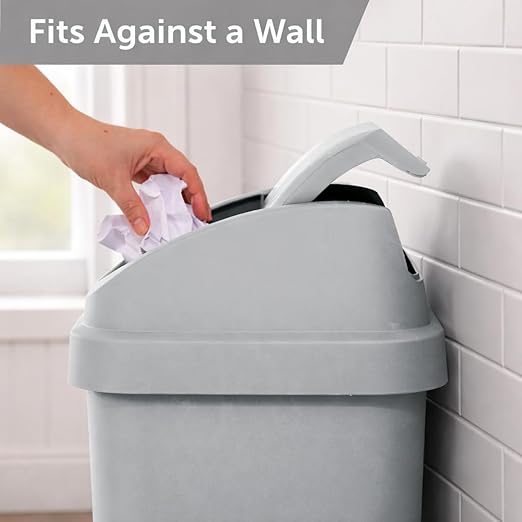 SKYREN 13 Gallon Kitchen Trash Can with Swing Top Lid, Plastic Garbage Bin for Home, Office, and Kitchen Waste, Large Capacity Wastebasket, Light Gray - Image 6