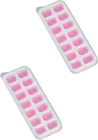 Ice Cube Tray with Lid, Easy-Release, Flexible, Ice Cube Tray, Spill-Resistant, for Freezer, Cocktail, Drinks, Coffee, 2 Pack 28 Pcs, Pink, 1.1x2.8x7.2 in by Unknown