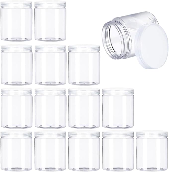 15 Pack 6oz Clear Plastic Jars Wide-mouth Storage Containers,Refillable Empty Containers for Dry Food,Dried Fruit,Seasoning and Honey Storage by Panxxsen