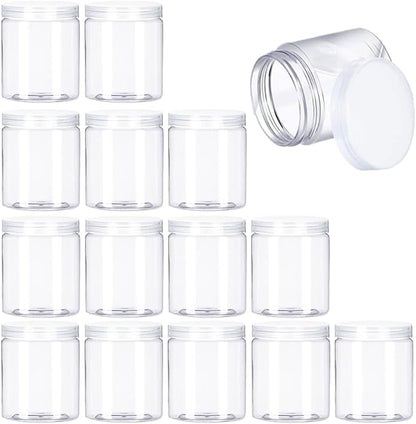 15 Pack 6oz Clear Plastic Jars Wide-mouth Storage Containers,Refillable Empty Containers for Dry Food,Dried Fruit,Seasoning and Honey Storage by Panxxsen