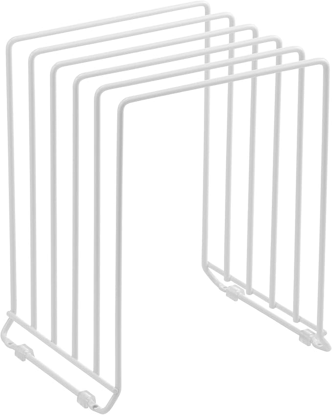mDesign X-Large Steel Storage Tray Organizer Rack for Kitchen Cabinet - Divided Holder with 5 Slots for Skillets, Frying Pan, Pot Lids, Cutting Board, Baking Sheets - Concerto Collection - White - Image 8