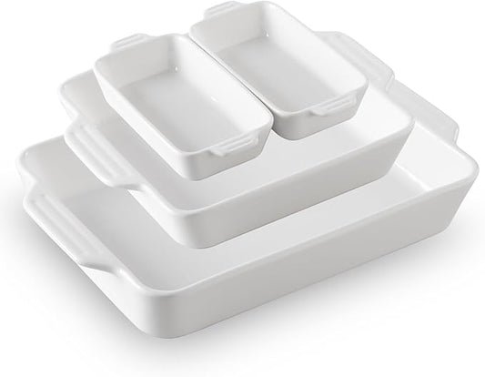 Sweejar Ceramic Bakeware Set of 4, Casserole Dishes for Oven, Rectangular Baking Dish with Handles, Lasagna Pans Deep for Cooking, Gratin, Roasting, Banquet and Daily Use (White) by Sweejarco1949