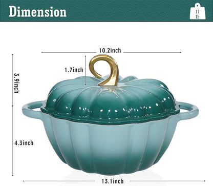 Pumpkin Enameled Cast Iron Dutch Oven with Lid, 4.5 QT Dual Handles and Heavy Duty Pot, Oven Safe up to 500°F for Bread Baking, Braising, Cooking and Family Gifts, Cyan