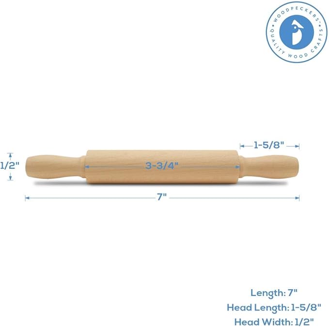 Wooden Mini Rolling Pin, 7 Inches Long, Pack of 6, Perfect for Fondant, Pasta, Baking in the Kitchen, Crafting by Woodpeckers - Image 2