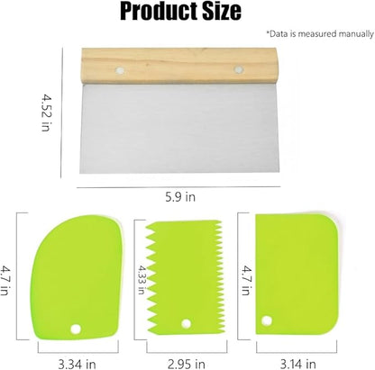4 PCS Bench Scraper, Scraper Food Tool,Dough Scraper and Pastry Cutter With Scale,Food Chopper Baking Supplies Kitchen Gadgets (Green) - Image 2