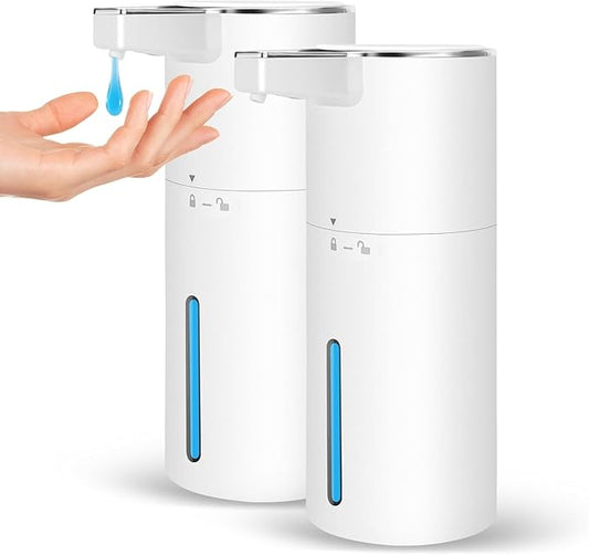 2 Pack Automatic Soap Dispenser: 13.52oz/400ml Wall Touchless Liquid - 4-Level Adjustable Modern Electric Hand Soap Dispenser - Kitchen Bathroom Kids Family White by GURITHEHOME