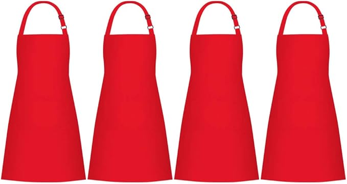 Jubatus 4 Pack Bib Aprons with 2 Pockets Cooking Chef Kitchen Apron for Women Men, Red by Jubatus