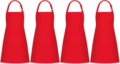 Jubatus 4 Pack Bib Aprons with 2 Pockets Cooking Chef Kitchen Apron for Women Men, Red by Jubatus