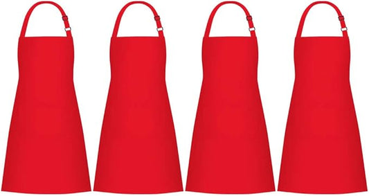 Jubatus 4 Pack Bib Aprons with 2 Pockets Cooking Chef Kitchen Apron for Women Men, Red by Jubatus