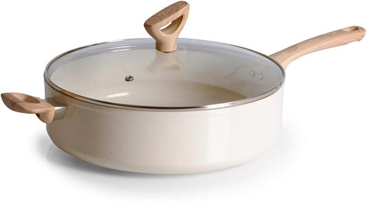 T-fal Revive Ceramic Nonstick Saute Frying Pan with Lid 6 Qt, Oven Safe to 350°F Cookware, Stay-Cool Handle Skillet, Ceramic Pots and Pans, Beige Granite by T-falbrand