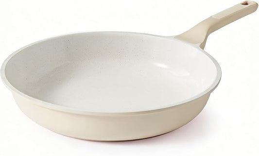 SENSARTE Ceramic Frying Pan Nonstick 9.5-Inch, Healthy Non Toxic Skillet, Induction Compatible Omelet Pan with Heat Resistant Handle, PFAS-Free, Cream White by SENSARTE