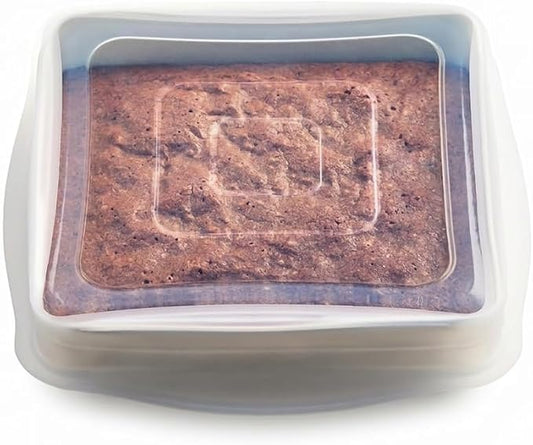 Stasher Reusable Silicone Stretch Lid for Casseroles, Sheet Pans, Baking Dishes–Square Replacement Lid, 8”x8”, Stretchable, Leak-Free, Microwave Safe, Dishwasher Safe, Food Cover, Eco-Friendly, Clear