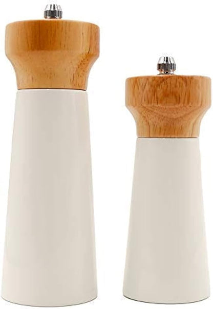 Salt and Pepper Grinders White Salt Shaker Wooden Pepper Salt Grinder Set Pepper Mill - Stainless Ceramic Refillable for Sea Salt Black Pepper - 5" And 6" Christmas Gift Set By Tessïe & Jessïe
